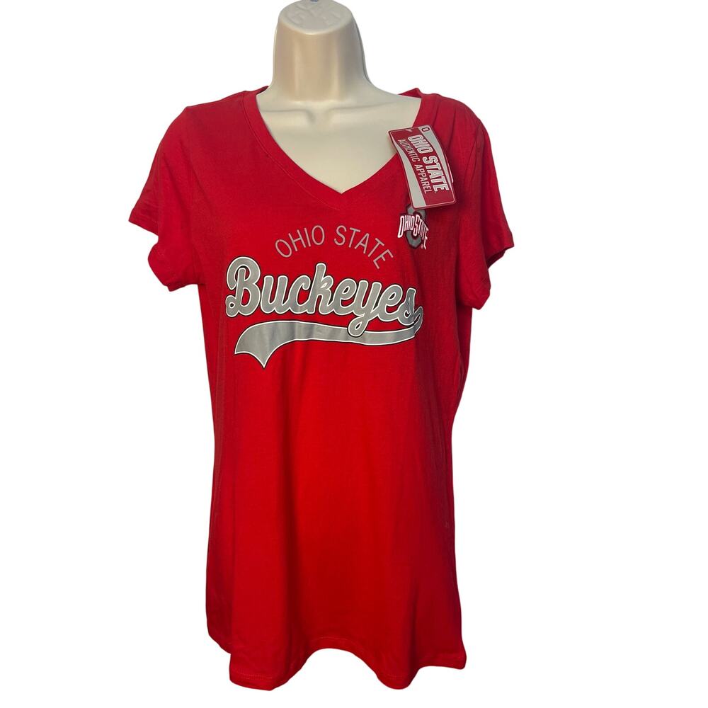 Ohio State Buckeyes Womens Red V-Neck‎ T-Shirt XL Authentic Apparel NCAA